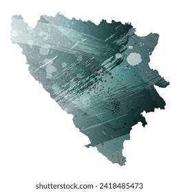 High detailed vector map. Bosnia and Herzegovina. Watercolor style. Aspid gray color. Green-gray deep color.