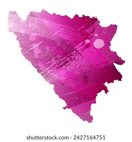 High detailed vector map. Bosnia and Herzegovina. Watercolor style. Eggplant color. Purple bright color.