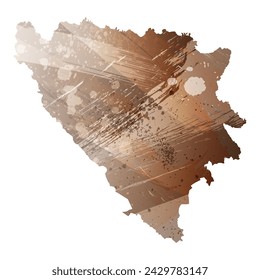 High detailed vector map. Bosnia and Herzegovina. Watercolor Style. Beige and brown color.