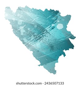 High detailed vector map. Bosnia and Herzegovina. Watercolor style. Turquoise blue color. Blue is a deep color.