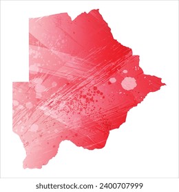 High detailed vector map. Botswana. Watercolor Style. Alizarin red color.