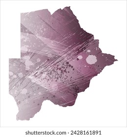 High detailed vector map. Botswana. Watercolor style. Eggplant color. Pastel purple color.