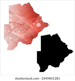 High detailed vector map. Botswana. Set of two cards. Watercolor style. Red color. Black card.