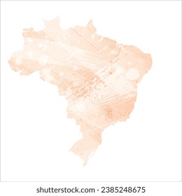 High detailed vector map. Brazil. Watercolor style. Apricot color.