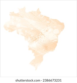 High detailed vector map. Brazil. Watercolor Style. Apricot delicate color.