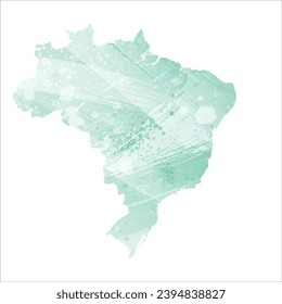 High detailed vector map. Brazil. Watercolor style. Aquamarine color.