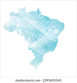 High detailed vector map. Brazil. Watercolor style. Aquamarine blue color.