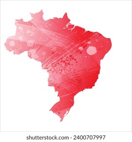 High detailed vector map. Brazil. Watercolor Style. Alizarin red color.