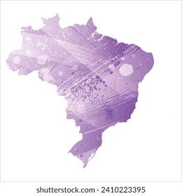 Mapa vectorial detallado alto. Brasil. Estilo acuarela. Color púrpura anémico.