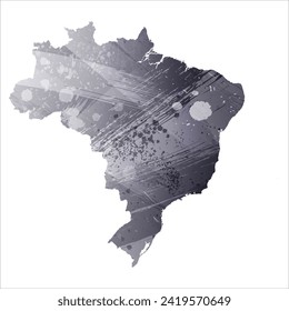 Mapa vectorial detallado alto. Brasil. Estilo acuarela. Color gris antracita. 