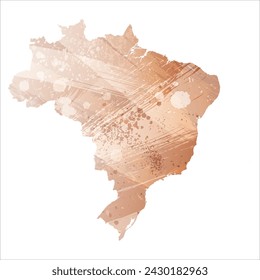High detailed vector map. Brazil. Watercolor style. Beige and red color. Brown color.
