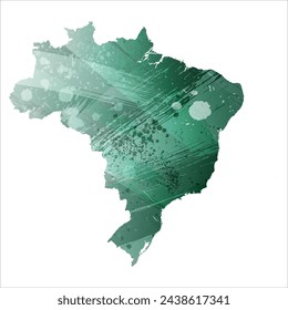 High detailed vector map. Brazil. Watercolor style. Turquoise green color.
