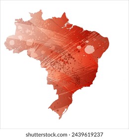 High detailed vector map. Brazil. Watercolor style. Bismarck-furioso. Red color.
