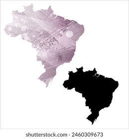 Detaillierte Karte der Vektorgrafik. Brasilien. Satz von zwei Karten. Aquarellstil. Lila Farbe. Schwarze Karte.