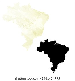 High detailed vector map. Brazil. Set of two cards. Watercolor style. Yellow lemon color. Black card.