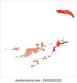 High detailed vector map. British Virgin Islands. Watercolor style. Scarlet bright red color.