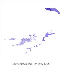 High detailed vector map. British Virgin Islands. Watercolor style. Aspid blue color. A violet, delicate, pastel color.