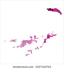 High detailed vector map. British Virgin Islands. Watercolor style. Eggplant color. Purple bright color.