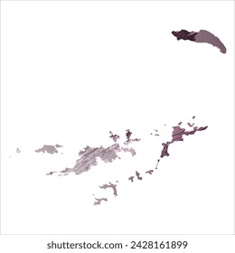High detailed vector map. British Virgin Islands. Watercolor style. Eggplant color. Pastel purple color.