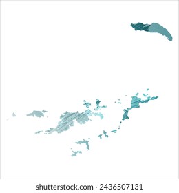 High detailed vector map. British Virgin Islands. Watercolor style. Turquoise blue color. Blue is a deep color.