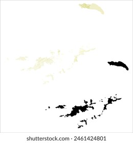 Mapa de Vector detallado. Islas Vírgenes Británicas. Juego de dos cartas. Estilo acuarela. Color limón amarillo. Tarjeta negra.
