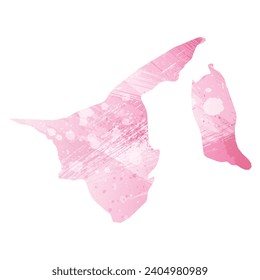 High detailed vector map. Brunei. Watercolor style. Amaranth pink color.