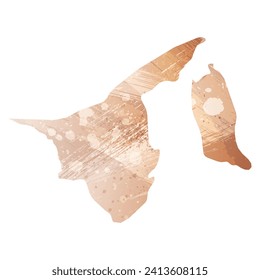 High detailed vector map. Brunei. Watercolor style. Antique brass. Light brown. Gold color.