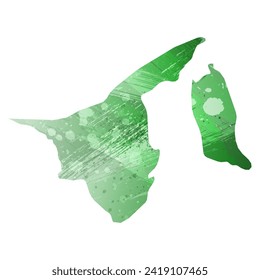 High detailed vector map. Brunei. Watercolor style. Green color. Salacious emerald color.