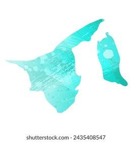 High detailed vector map. Brunei. Watercolor style. Turquoise color. Bright blue color.