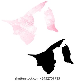 High detailed vector map. Brunei. Set of two cards. Watercolor style. Pink color. Black card.