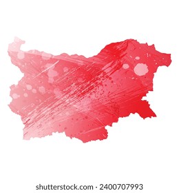 Mapa vectorial detallado alto. Bulgaria. Estilo acuarela. Color rojo de Alizarin.