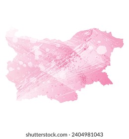 High detailed vector map. Bulgaria. Watercolor style. Amaranth pink color.
