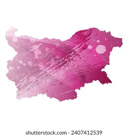 High detailed vector map. Bulgaria. Watercolor style. Amaranth deep purple color.