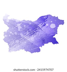 High detailed vector map. Bulgaria. Watercolor style. Aspid blue color. A violet, delicate, pastel color.