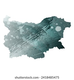 High detailed vector map. Bulgaria. Watercolor style. Aspid gray color. Green-gray deep color.