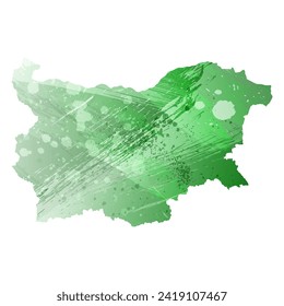 High detailed vector map. Bulgaria. Watercolor style. Green color. Salacious emerald color.