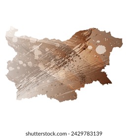 High detailed vector map. Bulgaria. Watercolor Style. Beige and brown color.