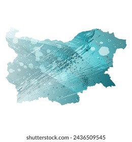 High detailed vector map. Bulgaria. Watercolor style. Turquoise blue color. Blue is a deep color.
