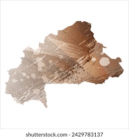 High detailed vector map. Burkina Faso. Watercolor Style. Beige and brown color.