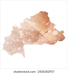 High detailed vector map. Burkina Faso. Watercolor style. Beige and red color. Brown color.
