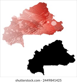 High detailed vector map. Burkina Faso. Set of two cards. Watercolor style. Red color. Black card.