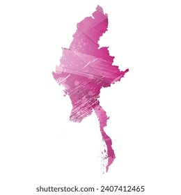 High detailed vector map. Burma. Watercolor style. Amaranth deep purple color.