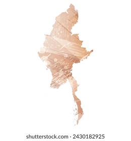 High detailed vector map. Burma. Watercolor style. Beige and red color. Brown color.
