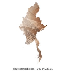High detailed vector map. Burma. Watercolor Style. Beige and brown color.