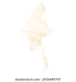 High detailed vector map. Burma. Watercolor style. Biscuit color. Pastel yellow color.