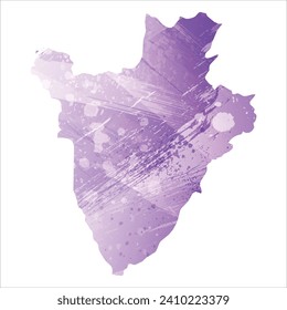 Mapa vectorial detallado alto. Burundi. Estilo acuarela. Color púrpura anémico.