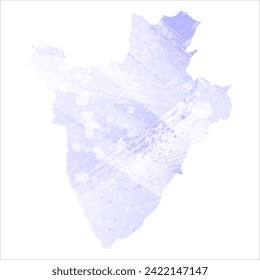 High detailed vector map. Burundi. Watercolor style. Periwinkle color. Delicate lilac color. Pastel purple.