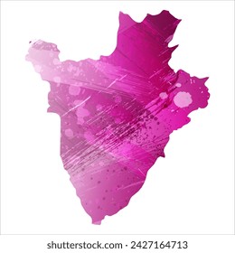 High detailed vector map. Burundi. Watercolor style. Eggplant color. Purple bright color.