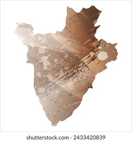 High detailed vector map. Burundi. Watercolor Style. Beige and brown color.