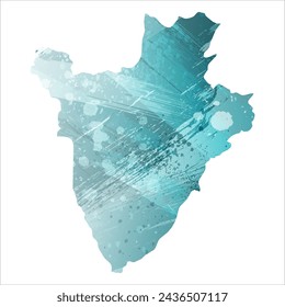 High detailed vector map. Burundi. Watercolor style. Turquoise blue color. Blue is a deep color.